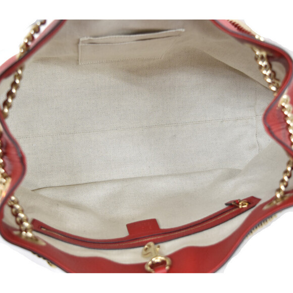 Gucci Soho Chain Tote Bag Interlocking GG Leather Red - Picture 8 of 9